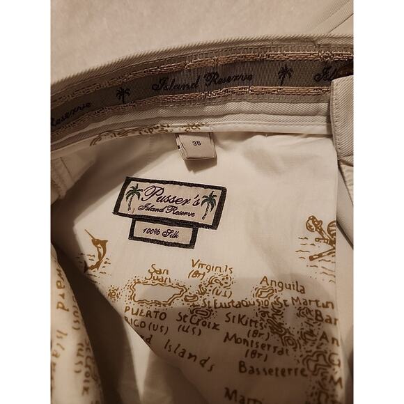 BVI Pusser's Island Reserve Shorts 100% Silk Men's Pleated‎ Beige Size 36 Nwot - Picture 2 of 6
